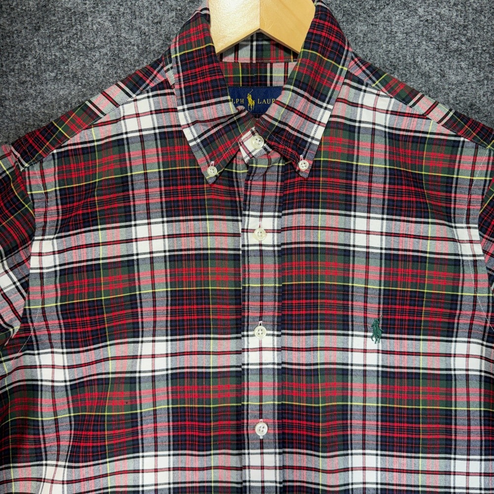 Ralph Lauren Oxford Shirt Mens Small Red Green Classic Plaid Preppy Pony Logo